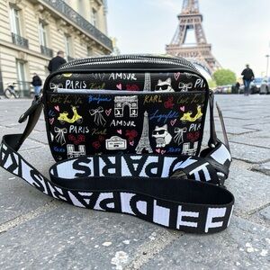 Karl Lagerfeld Paris Theme Multicolor Crossbody with Guitar Strap NWT New
